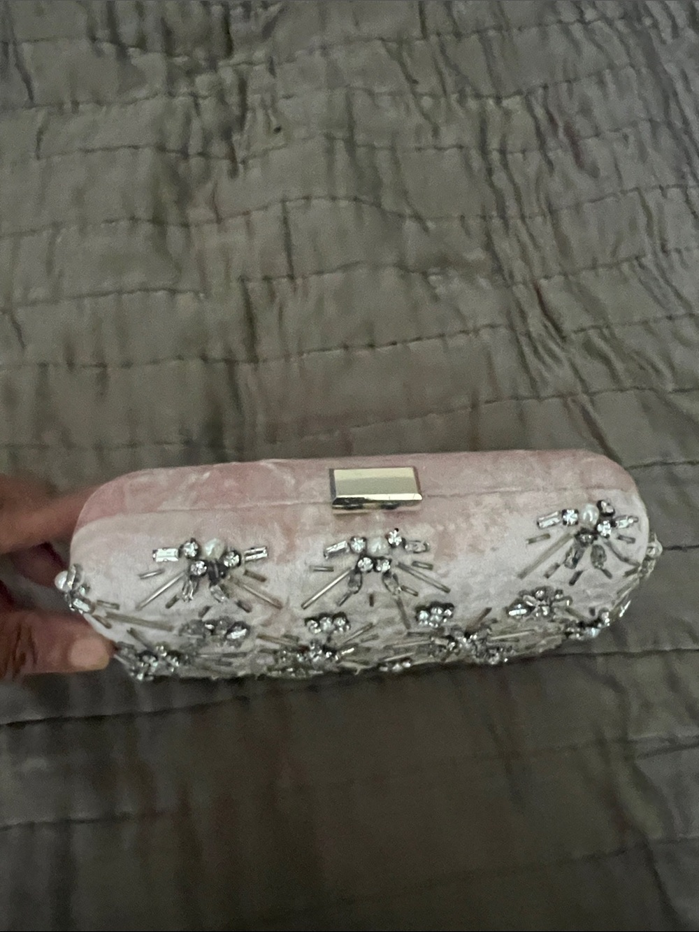 Anthropologie Pink Velvet Beaded Floral Clutch - Picture 3 of 4